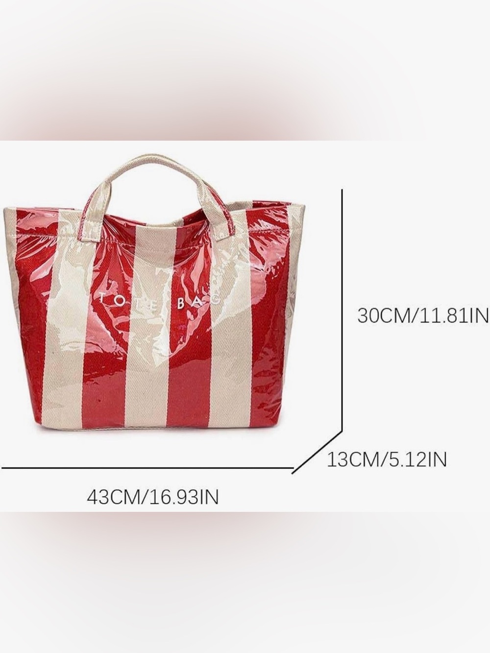 Coastal Red & Cream Striped Canvas Tote Bag w/ matching makeup bag - Picture 5 of 5